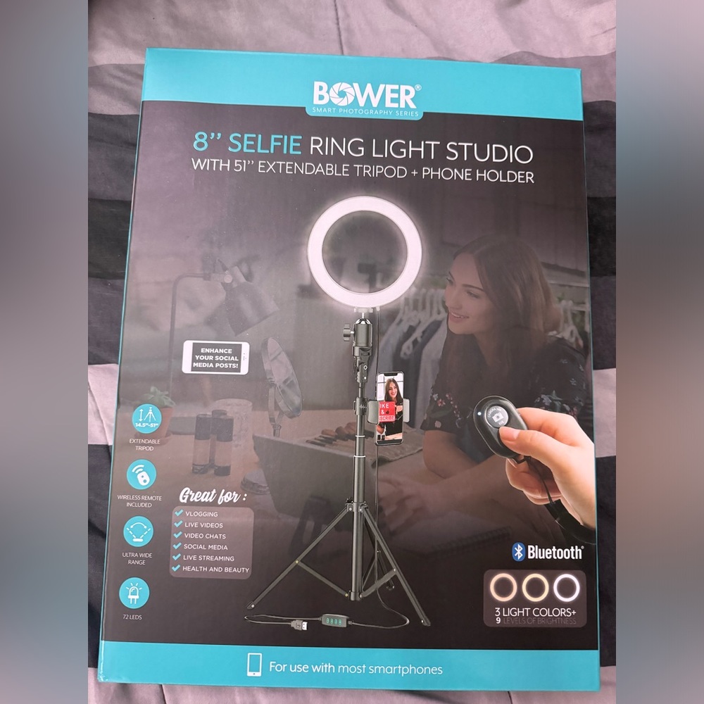 Bower 8”Selfie Ring Light Studio Extendable Tripod with wireless remote control
